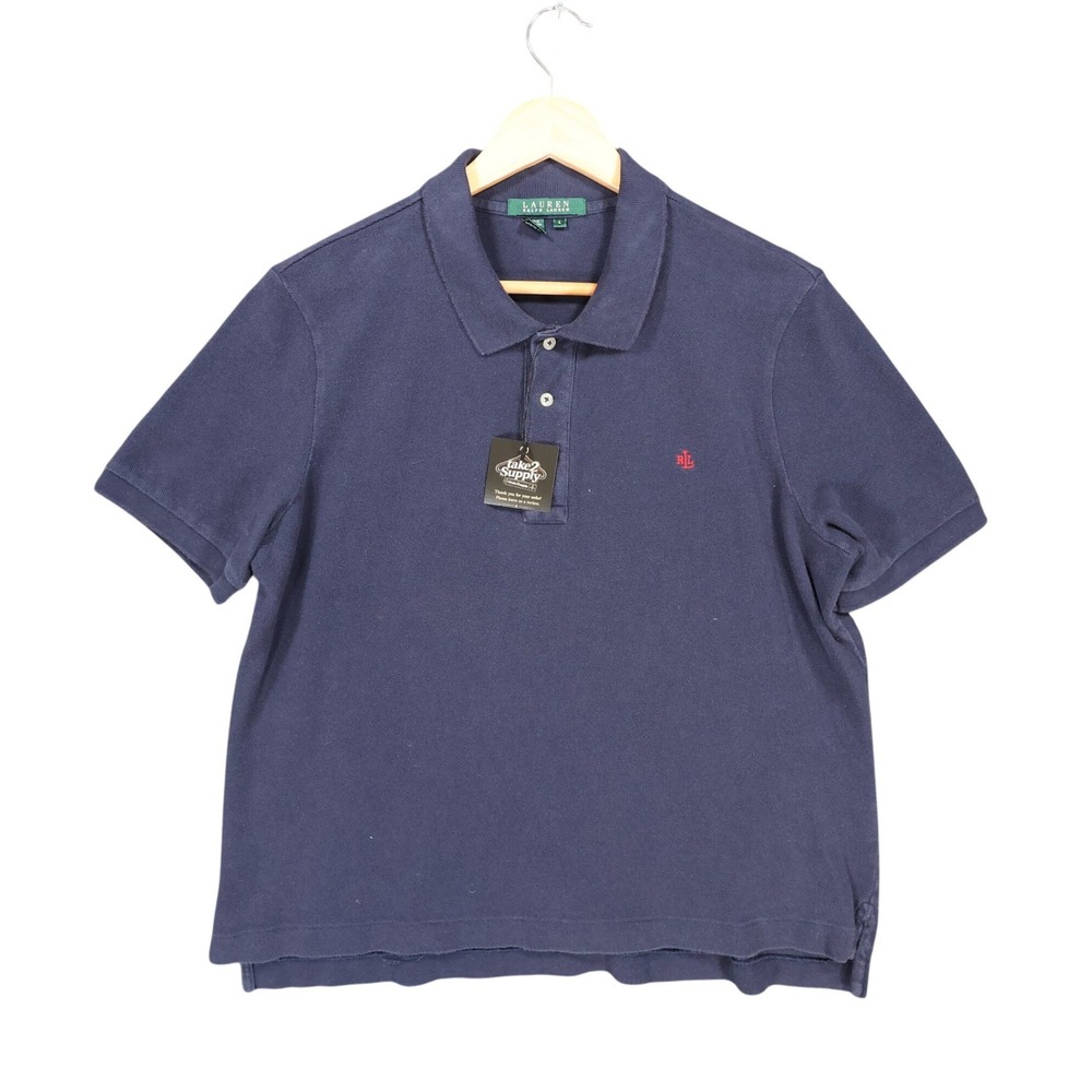 Lauren Ralph Lauren Polo Mens L Blue Excellent Short Sleeve Pique Cotton